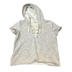 Madewell Short Sleeve Hoodie Sweatshirt‎ Womens Medium Heather Gray Lace Up